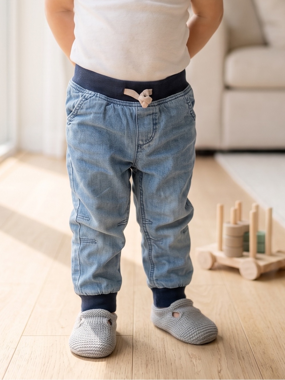 H&M Blue Denim-Style Joggers with Navy Waistband